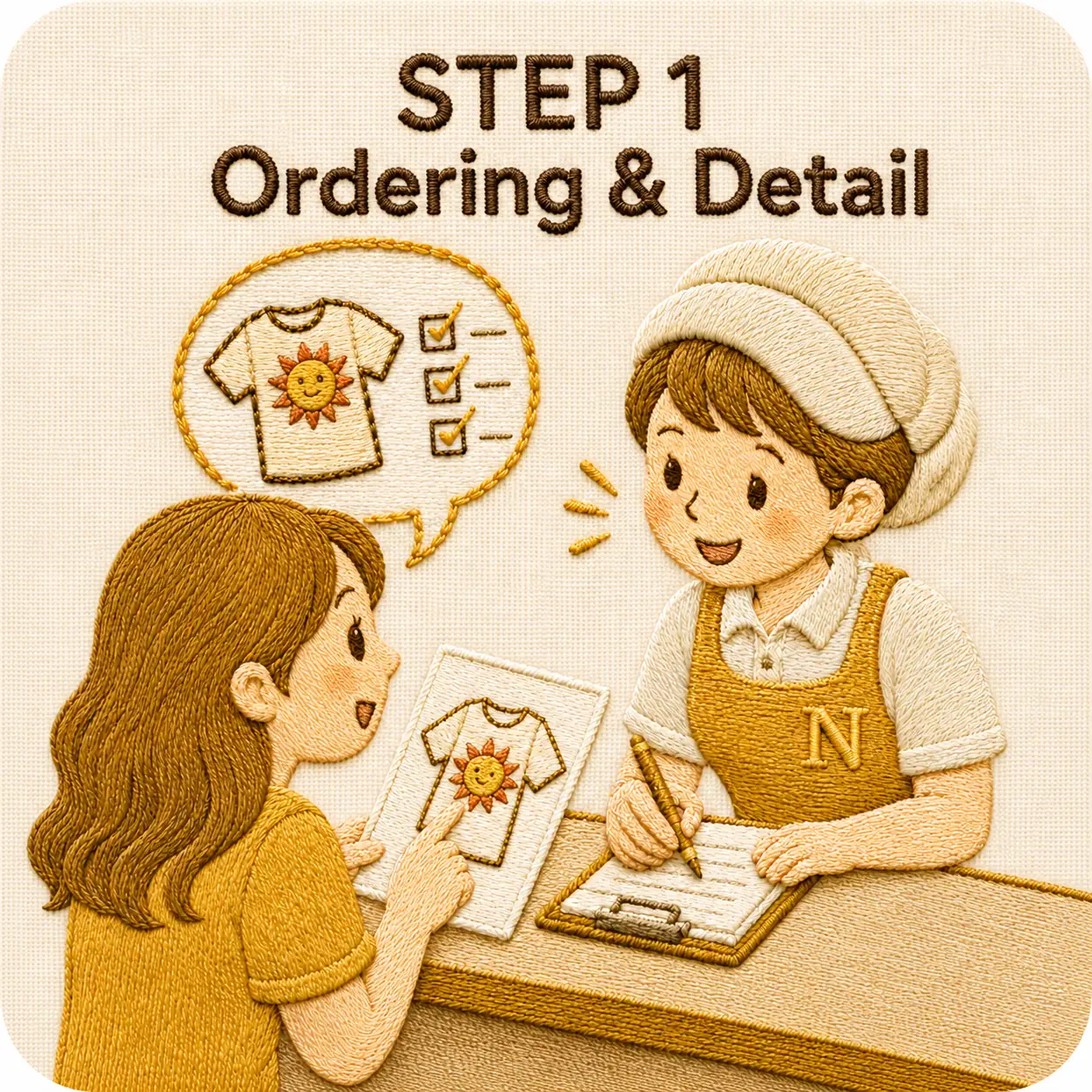 ขั้นตอนที่ 1 ปรึกษาและออกแบบงานปัก (Ordering & Detail) — เนตรนรี การ์เม้นท์